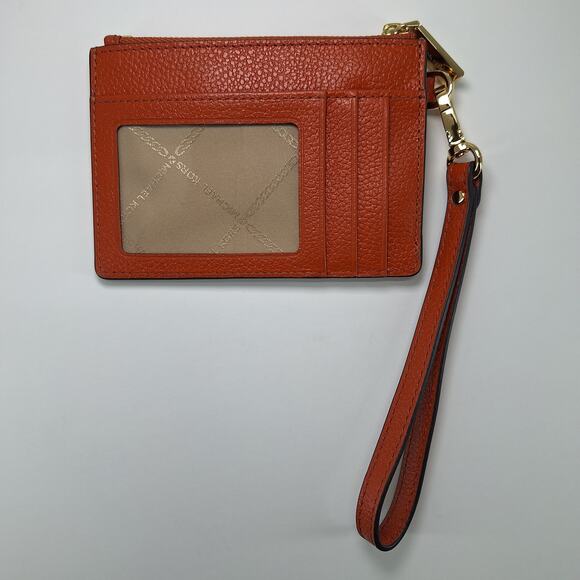 Michael Kors Jet Set Orange Pebble Leather Coin Purse Pouch Wallet Wristlet - Picture 2 of 14